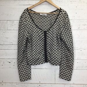 JOSEPH RIBKOFF Black White Long Sleeve Honeycomb Textured Eyelet Closure Jacket 